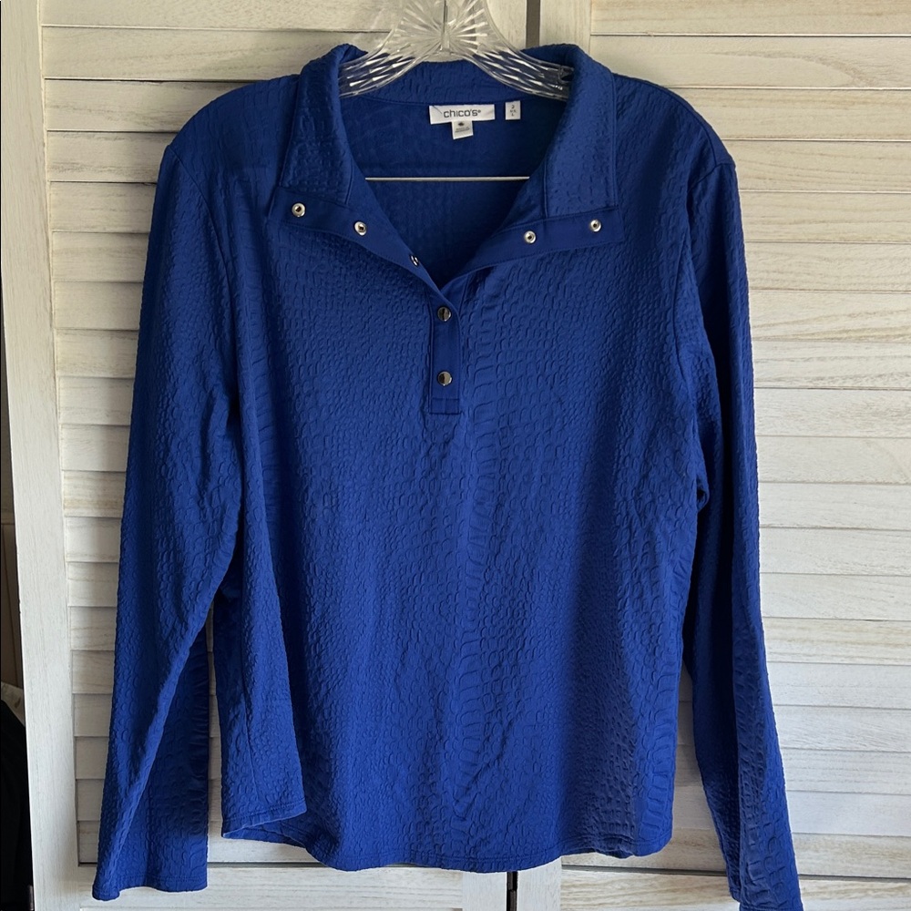 Chico's Royal Blue Textured Button-Up Top